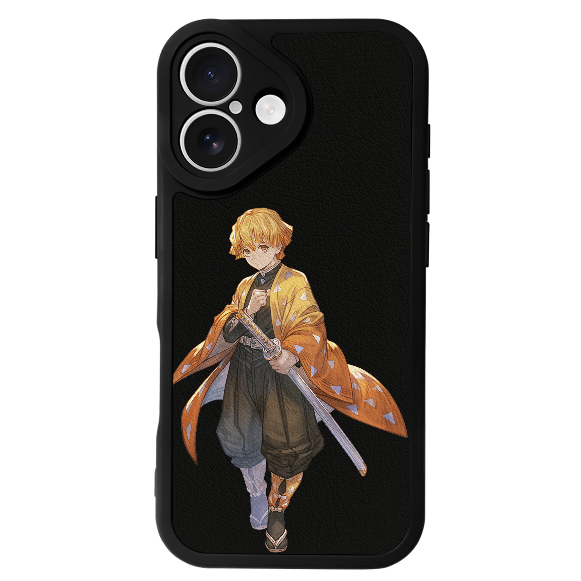 （画像用） 鬼滅の刃（きめつのやいば）我妻 善逸／あがつま ぜんいつ Agatsuma Zenitsu 【iPhone 16シリーズ対応】シリコンスマホケース（レザー調） 材質：シリコン
